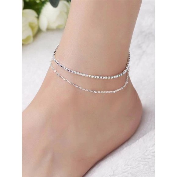 Diamond Silver Layered Anklet - Picture 1 of 3